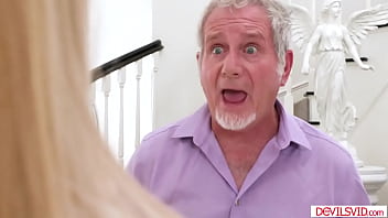 A petite teen is willing to have an anal sex with her stepdad.She deepthroats his big cock.Old man licks her petite shaved pussy then ass fucks her.