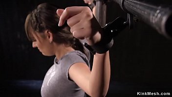 Master torments huge tits brunette brat in metal device bondage